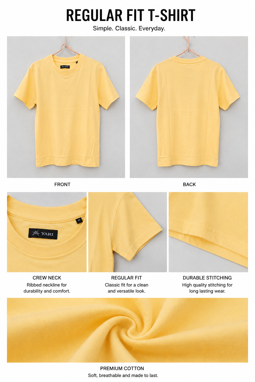 Regular Fit Cotton T-Shirt Pastel Yellow
