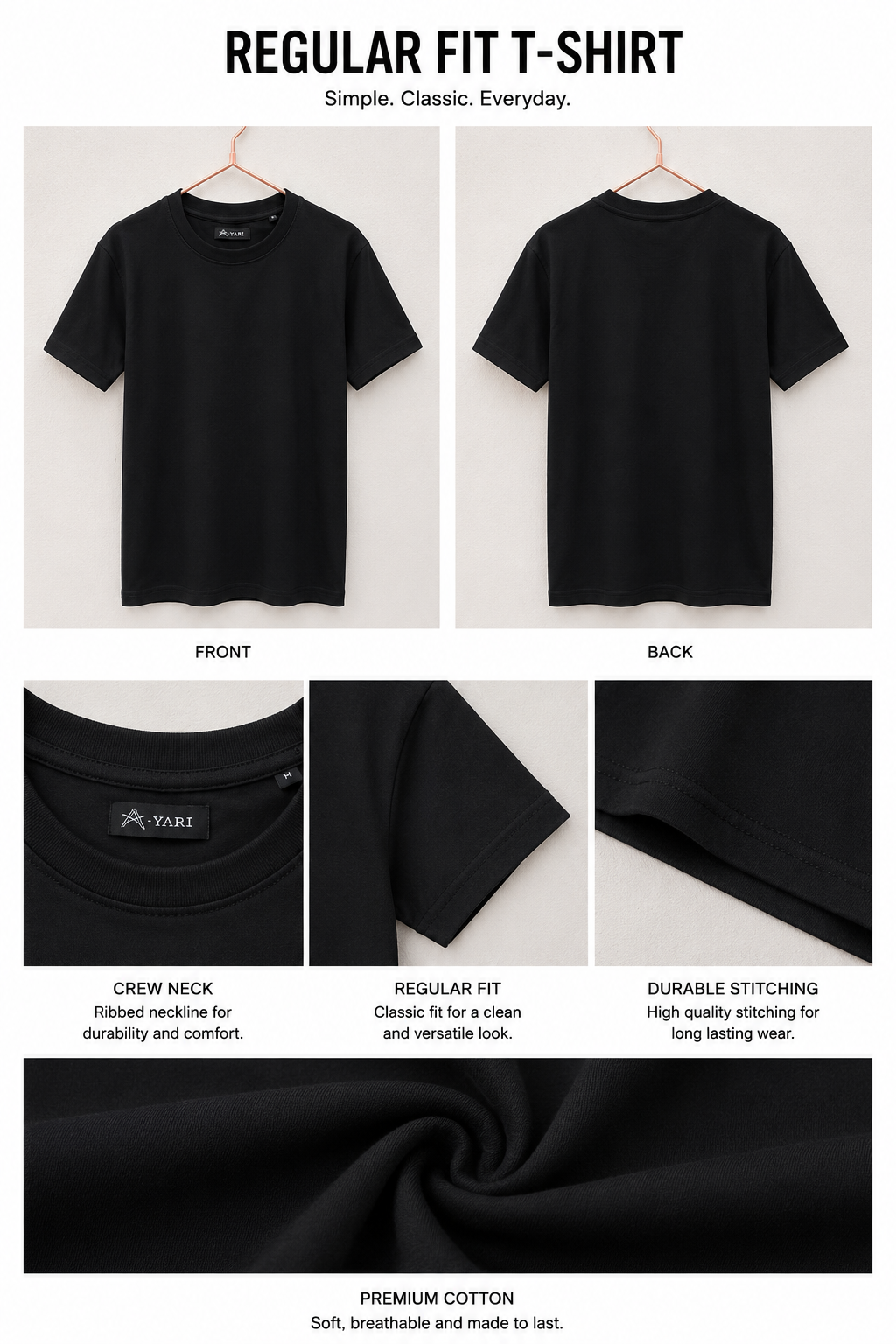 Regular Fit Cotton T-Shirt-Black