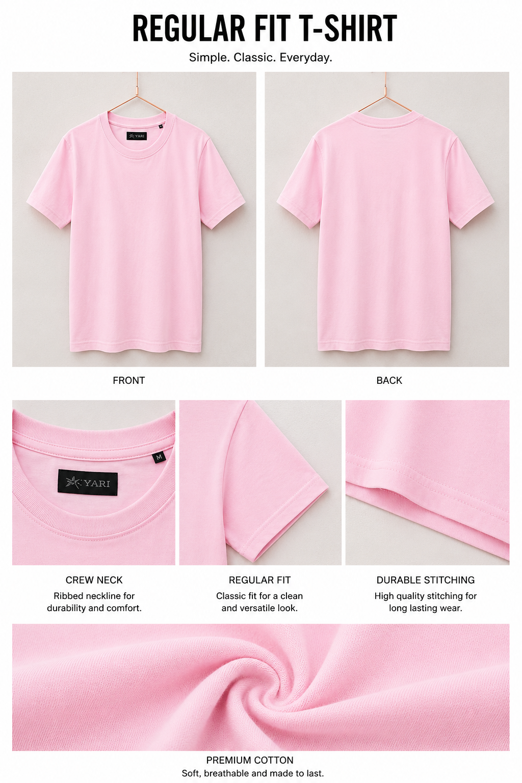 Regular Fit Cotton T-Shirt Baby Pink