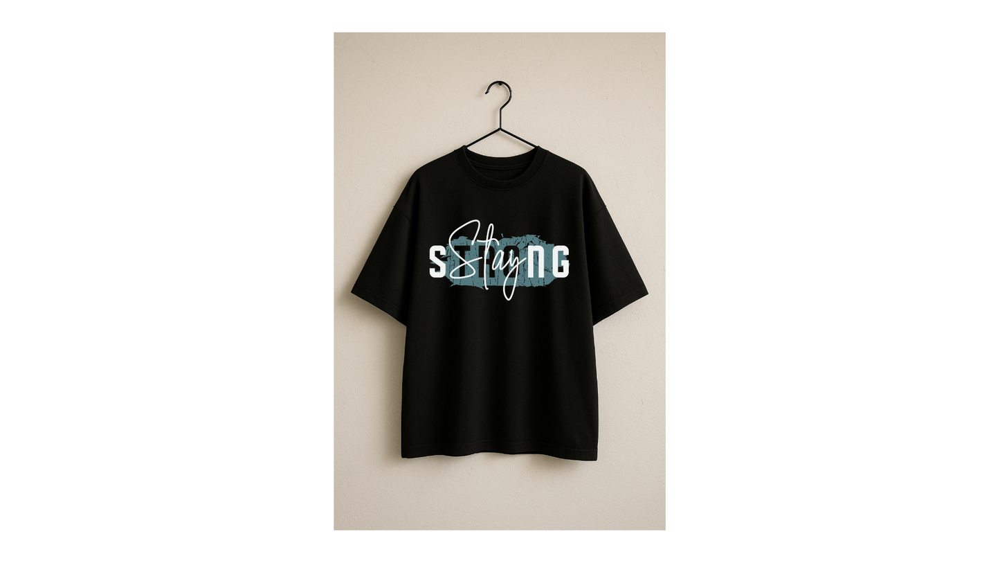 Black oversized DTF-printed t-shirt