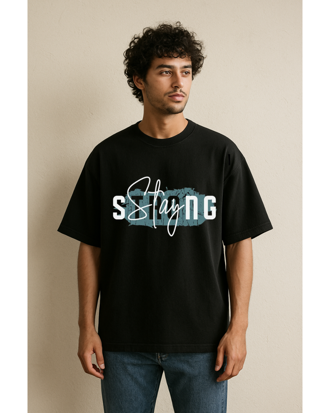 Black oversized DTF-printed t-shirt