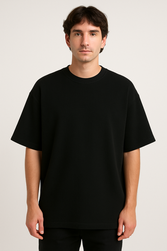 Waffle Oversized Black T-Shirt