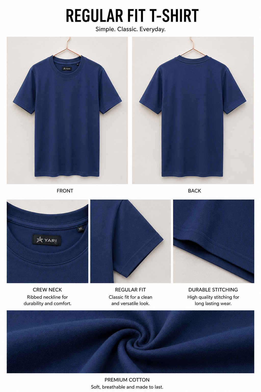 Regular Fit Cotton T-Shirt Navy Blue