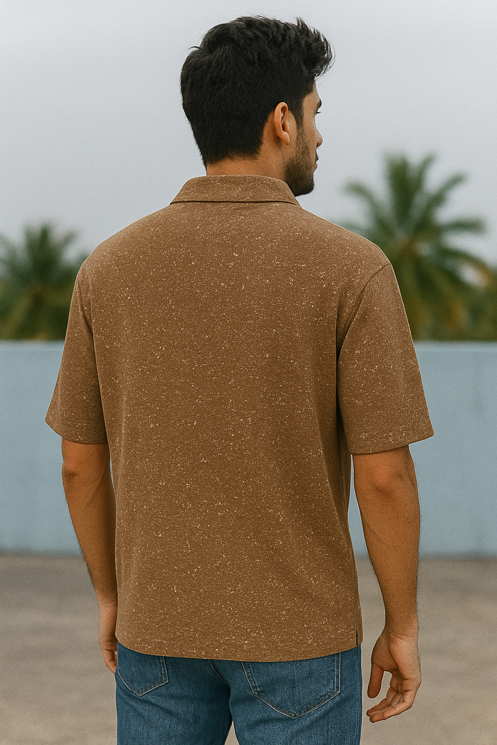 Men’s Half-Zip Polo T-Shirt – Brown Speckled