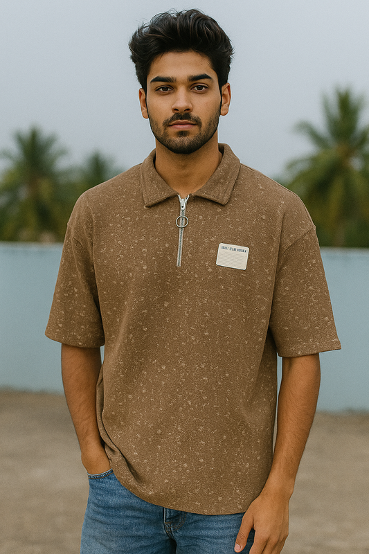 Men’s Half-Zip Polo T-Shirt – Brown Speckled