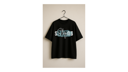 Black oversized DTF-printed t-shirt