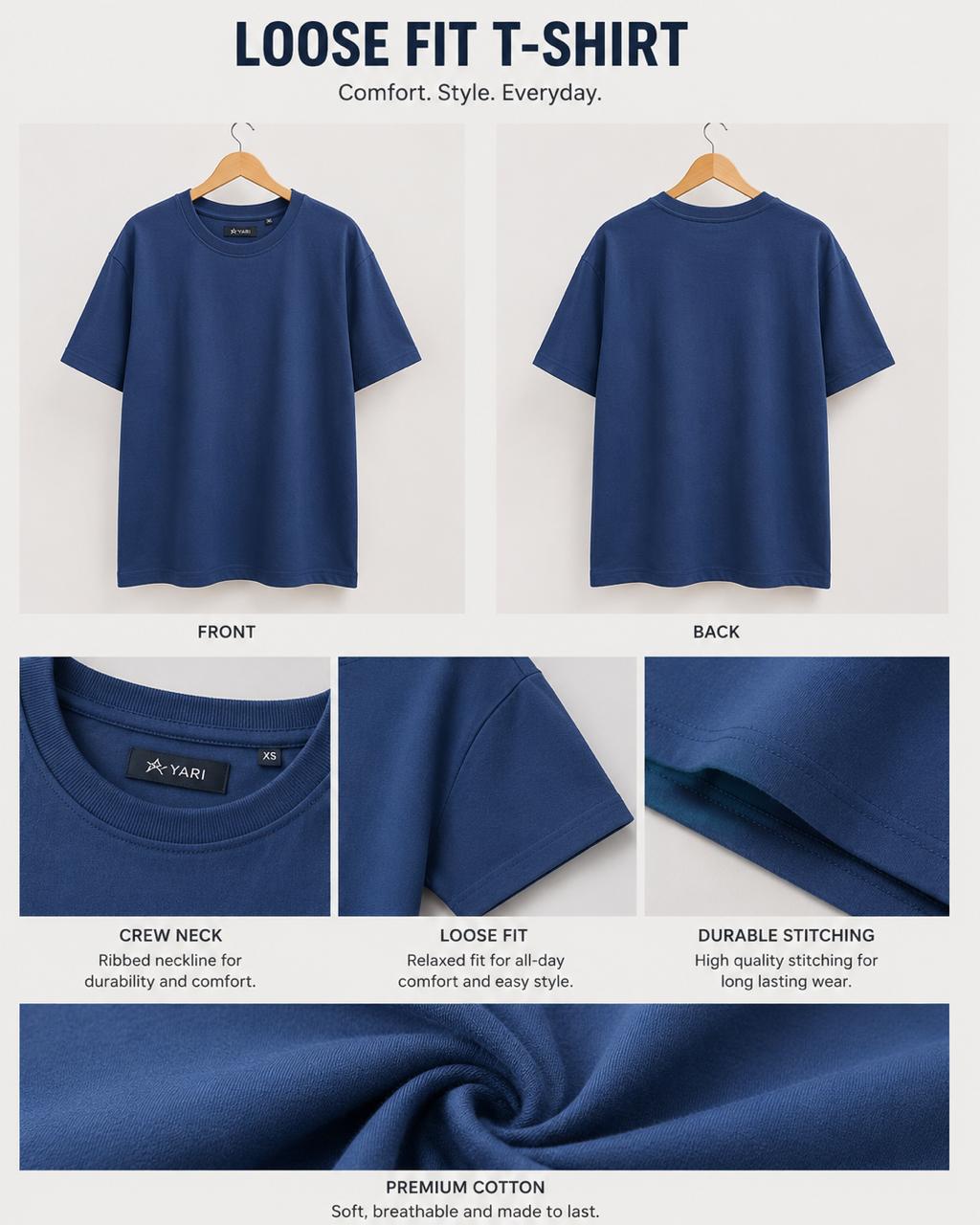 Loose Fit Cotton T-Shirt Navy blue