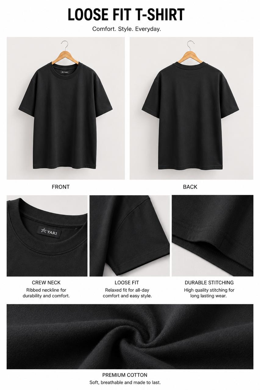 Loose Fit Cotton T-Shirt Black