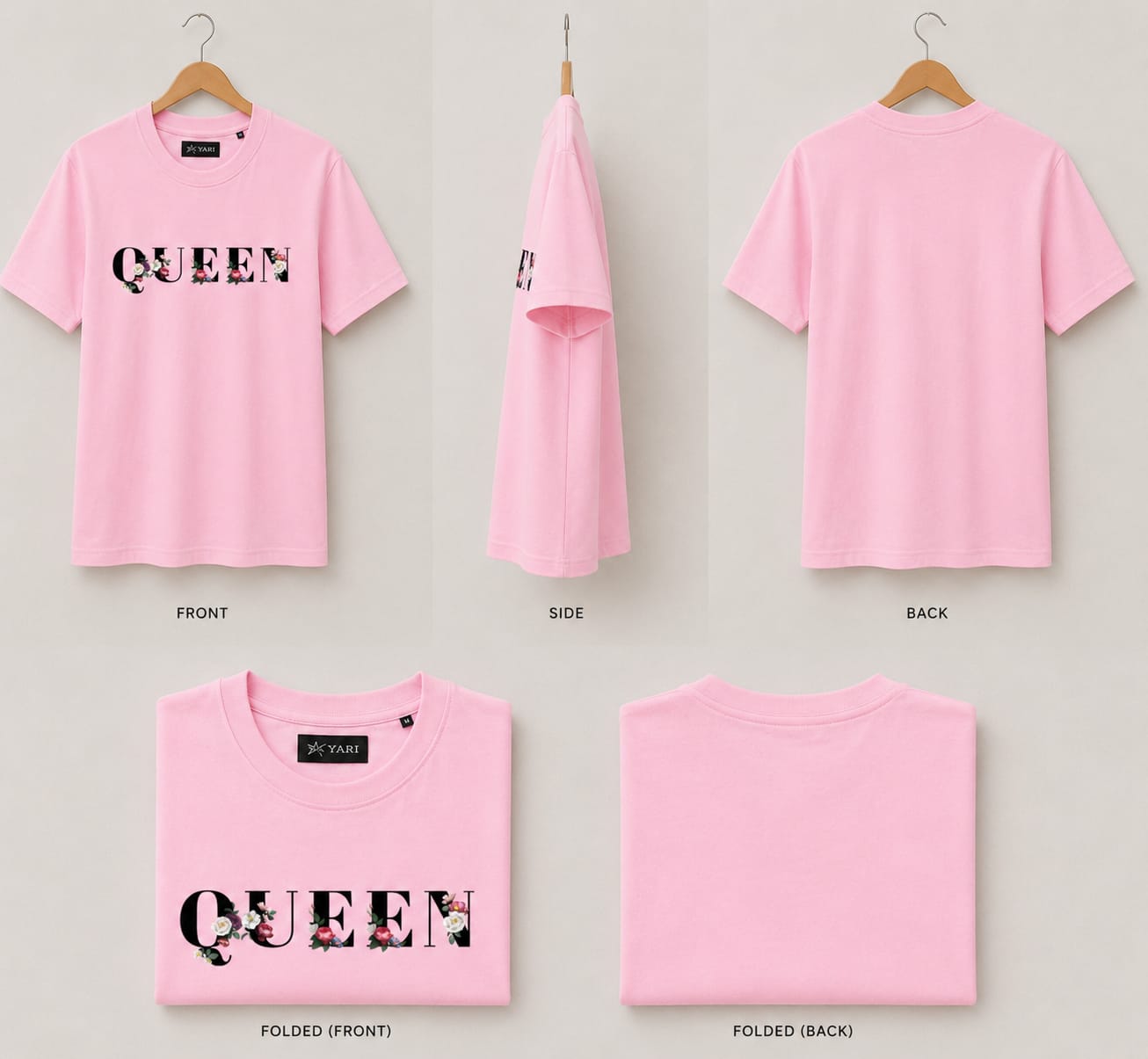 Queen Floral Print Regular fit  T-Shirt – Baby Pink