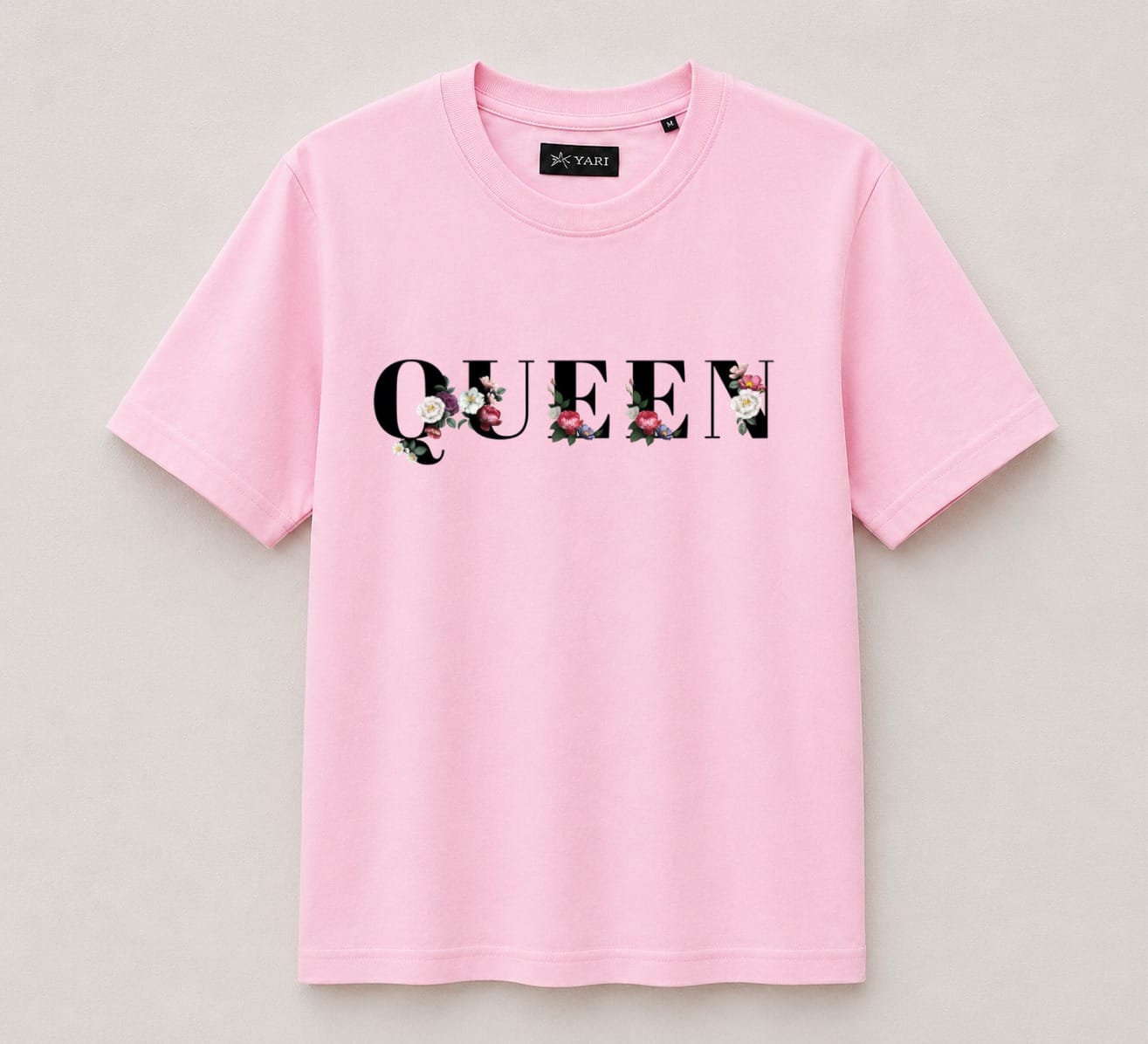 Queen Floral Print Regular fit  T-Shirt – Baby Pink