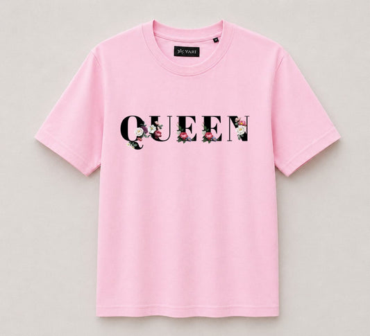 Queen Floral Print Regular fit  T-Shirt – Baby Pink