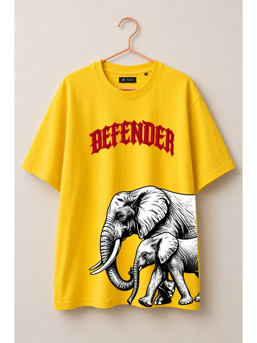 Defender Elephant Graphic Oversized T-Shirt –Yellow