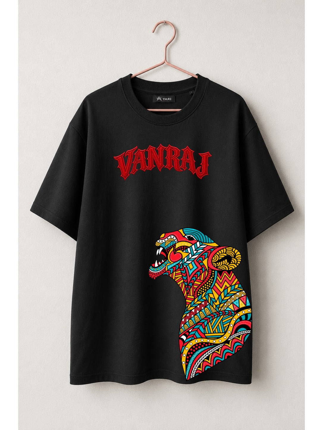 Vanraj Colorful Tiger Graphic T-Shirt – Black