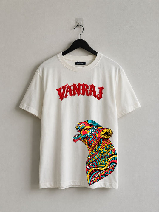 Vanraj Colorful Tiger Graphic Oversized T-Shirt – Off white