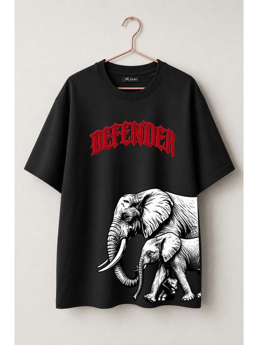 Defender Elephant Graphic T-Shirt – Black