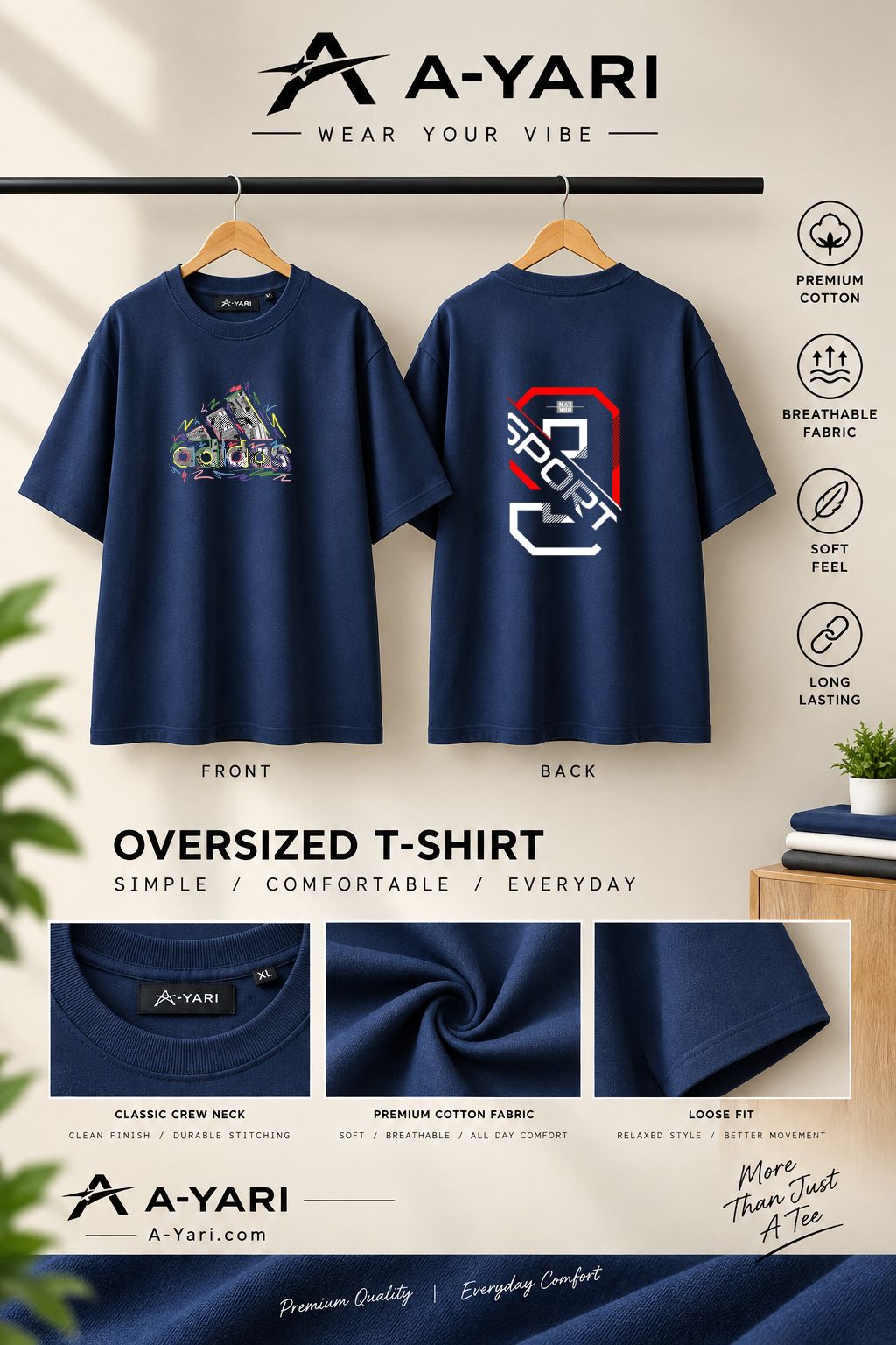 Navy Blue Oversized T-Shirt